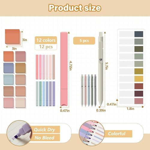 Jutom 39 Pcs Aesthetic Book Annotation Kit,Khaki,Cute Style - Image 3