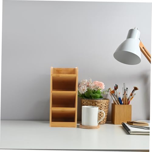 TEHAUX Wooden Desktop Pen Organizer Brown Multi Functional Desk Holder - Image 7
