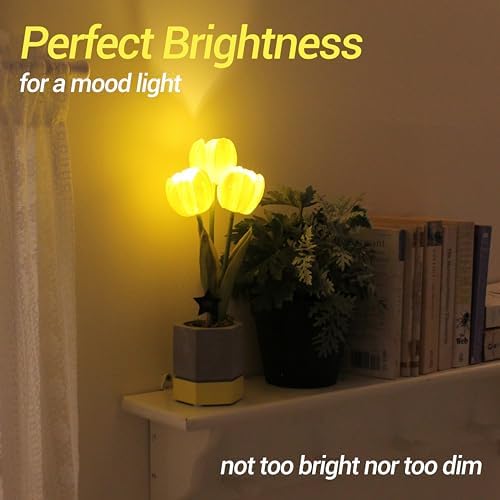 Cordless Flower Table Lamp, LED Battery Operated Portable Light, 2 AA Batteries Included, Bedroom Livingroom Home Decor Night Light, Korean Designer Floral Lamp, Yellow - Image 5
