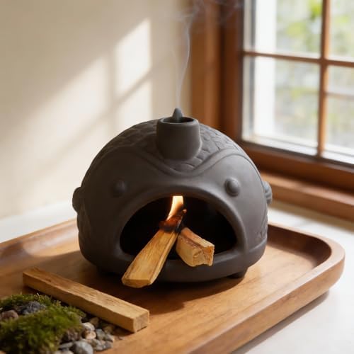 Black Fish-Shaped Palo Santo Holder, Decorative Sage Burner with Chimney - Image 5