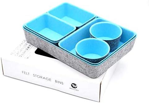 Welaxy Drawer organizers bins felt storage bin office organizer Shallow Small Desk organizer trays Draw dividers 7-piece Gifts Idea (Sky blue) - Image 4