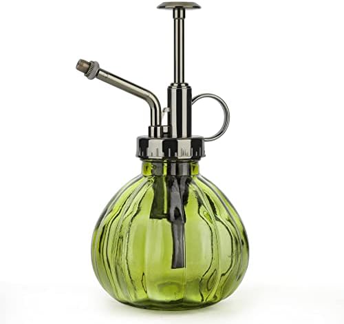 T4U Glass Plant Mister 200ML, Vintage Spray Bottle with Top Pump Fine Mist Flower Garden Sprayer Small Decorative Spritzer Watering Can Gift for Indoor Outdoor Succulent House Plant (Military Green) by T4U