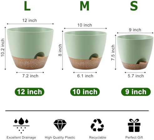 QRRICA 12/10/9 Inch Self Watering Pots for Indoor/Outdoor Plants - Image 3