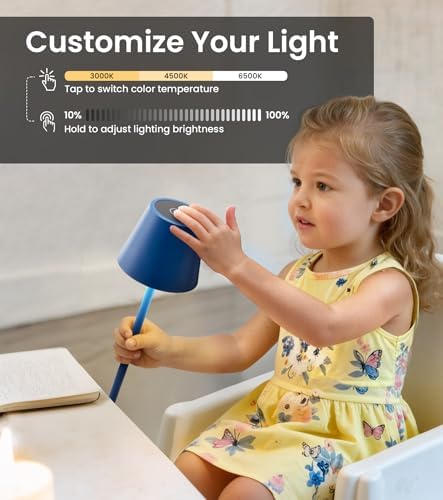 3 Pack Cordless Table Lamp, Portable Battery Operated Lamp with 3 Color Temps and Stepless Dimming, Rechargeable Table Lamp for Dinner, Desk, Cafe, Outdoor (Navy Blue) - Image 3
