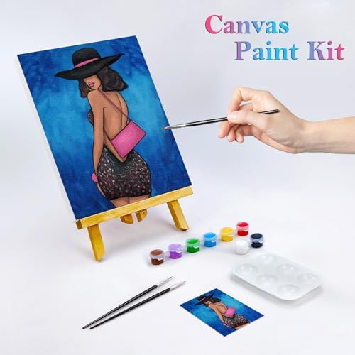 Nuberlic Pre Drawn Canvas for Painting Canvas Painting Kit Elegant Lady Afro Girl Theme Painting Kit DIY Adult Birthday Sip and Paint Party Favor 8x10 inches Mothers Day Gift - Image 2