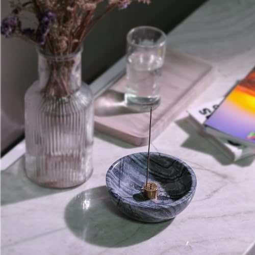 Koville Natural Marble Incense Holder, 5inch Incense Holders for Sticks, Sturdy Incense Burner Ash Catcher, Ideal for Meditation, Relaxing, Easy to Clean(Wooden Black) - Image 4
