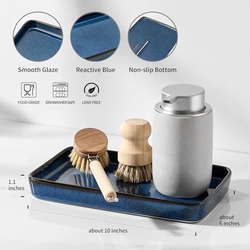 10"×6"×1" Bathroom Vanity Tray for Countertop- Ceramic Decorative Organizer Tray for Dresser Tops, Toilet, Perfume, Sponge Holder Soap Dish Dispenser for Kitchen Counter- Kiln-Transformed Blue - Image 2