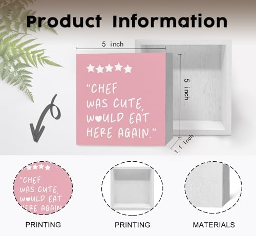 Pink Kitchen Accessories - Chef Was Cute Would Eat Here Again Sign, Cute Pink Trendy Kitchen Shelf Decor For Counter, Girly Chef Preppy Coquette Decor Wooden Sign For Home Counter - Image 6