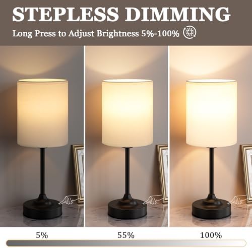 Touch Control Cordlss Table Lamp, USB-C Rechargeable Lamp with Stepless Dimming, 4000mAh Battery Operated Bedside Lamp for Bedroom, Living Room, Night Light & Emergency Lighting, Black, 2 Pack - Image 2