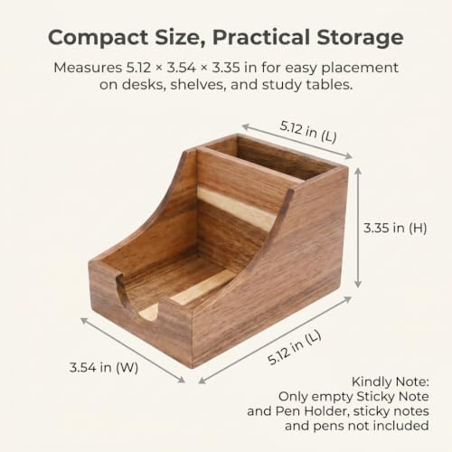 Acacia Wood Pen Pencil Holder 3x3 Inch Sticky Note Organizer - Image 5
