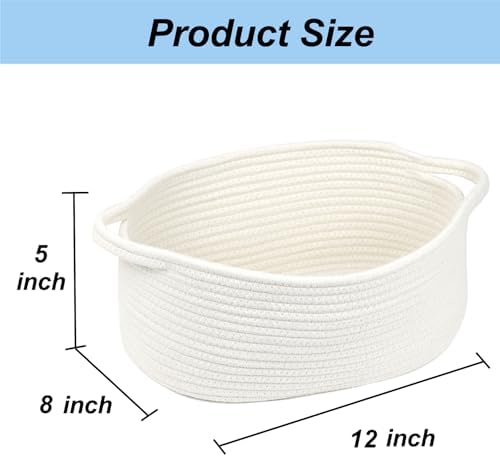 Small Woven Cotton Rope Basket with Handles, White, 12 Inch - Image 4