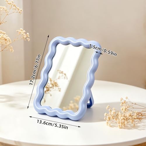 Wave Table Desk Vanity Makeup Mirror Small Make Up Office Mirror Blue - Image 2