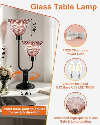 Lightdot Mid Century Modern Table Lamp Dimmable Vintage Red Glass Lamp Gift - Image 3
