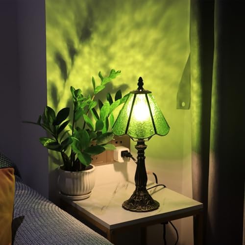 Tiffany Style Table Lamp Green Rippled Stained Glass Lamp 14 Inch by MQYXH