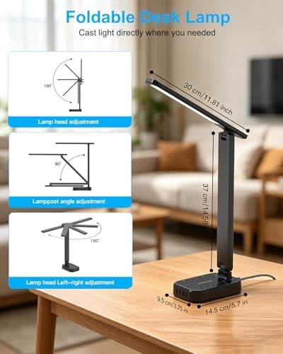 LED Desk Lamp, 10Ft Power Strip with 3 Outlets 4 USB Ports(2 USB C), Black - Image 4