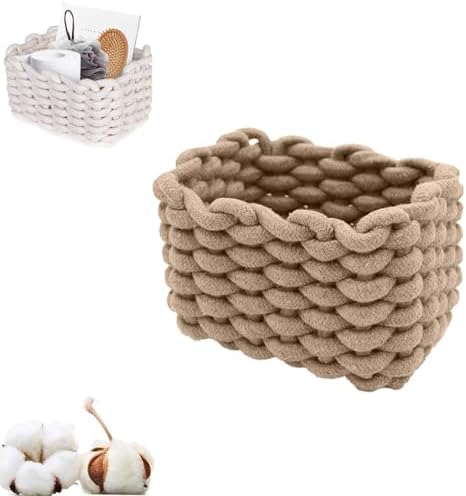 Woven Storage Bin,Cotton Rope Basket for Organizing,Empty Gift Basket,Mini Woven Basket for Organizing Books,Plants,Pet Treats, Decor for Living Room, Bedroom (Khaki) by HFLWYWD