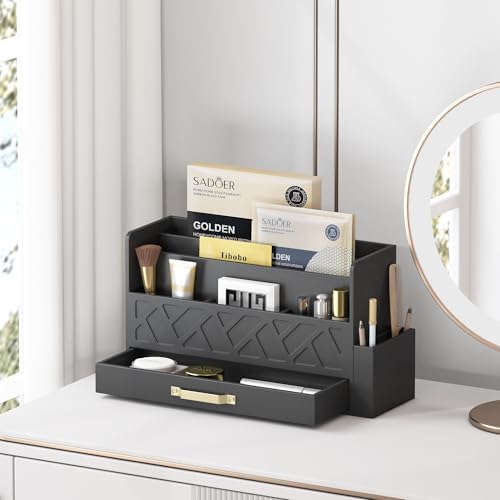 Wisuce Bamboo Mail Organizer Countertop with Drawer and Pen Holder, Black - Image 2