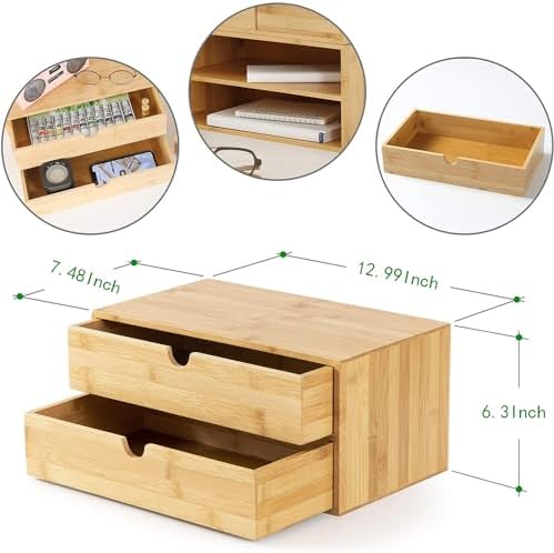 Bamboo Desk Drawer Organizer, Desktop Organizer with Drawers(2 Drawers) - Image 3