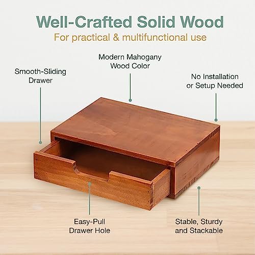 Single Drawer Desktop Storage Organizer in a Modern Wood Design (9.8”x6.9”x 2.8”) Wooden Stackable Drawer Unit - Single Monitor Riser (1-Pack) - Image 4