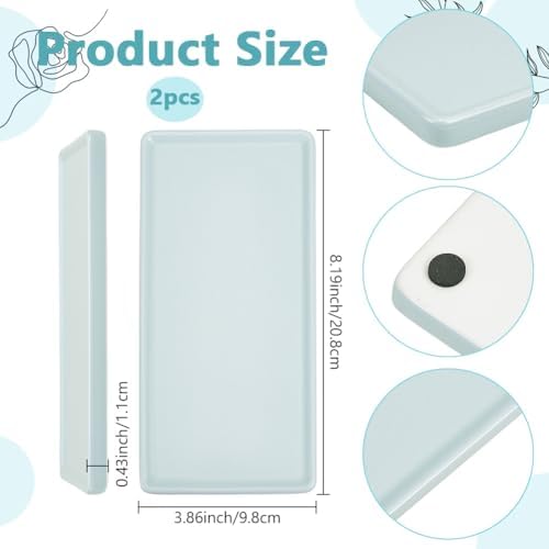 2pcs Bathroom Tray Countertop 8.2"x3.9" Rectangle Ceramic Vanity Trays for Bathroom Counter Decorative Dresser Jewelry Perfume Organizer Tray for Cosmetics Rings Necklaces Earrings (Blue) - Image 2