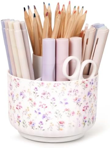 SKYDUE Rotating Pencil Pen Holder for Desk, Pencil Cup with 5 Slots by SKYDUE