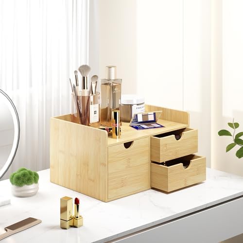 Bamboo Desk Organizer with Drawers, Desktop Storage for Office Supplies - Image 5