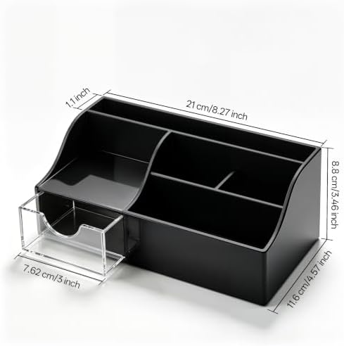 HBlife Acrylic Desk Organizer with Drawer, Pen & Pencil Holder, Multifunctional Desktop Caddy for Office Supply and Organization (Black) - Image 2