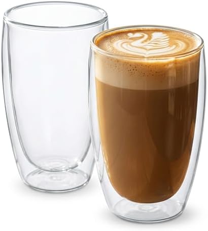 DOPUDO 17oz Double Wall Glass Coffee Mugs Set of 2, Insulated Coffee Mug, Clear Borosilicate Glass Coffee Cups for Cappuccino, Tea, Lightweight and Microwave Safe by DOPUDO
