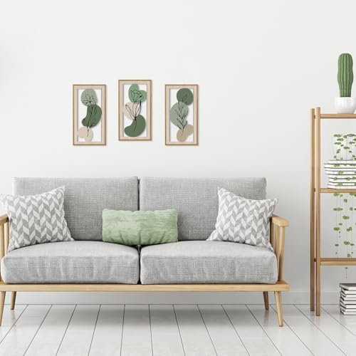 HPNIUB 3 PCS Minimalist Floral Wall Decor, Boho Green Geometric Hanging Wood Sign for Living Room, 8x16Inch Modern Bohemian Botanical Leaf Wooden Plaque for Apartment Bedroom Office Decoration - Image 7