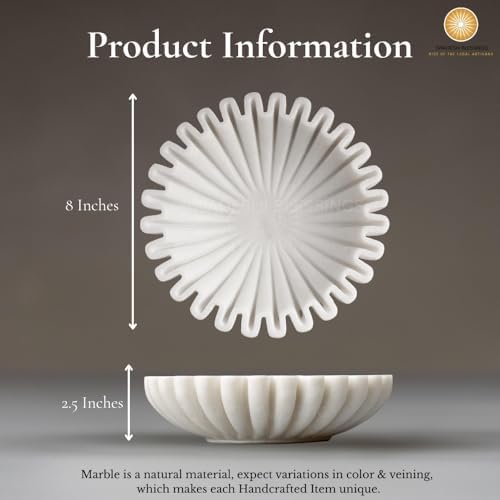 SWADESHI BLESSINGS Handcrafted Marble Ruffle Bowl for Home Decor, 8" - Image 2
