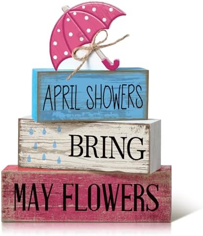 Moucuny 4 Pcs Spring Wooden Block Signs Farmhouse Table Decoration by Moucuny