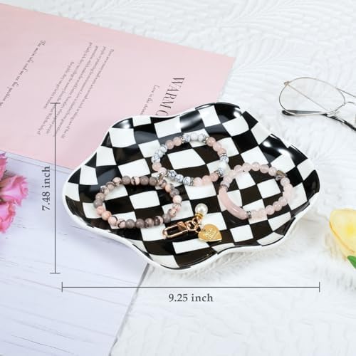 Koythin Black White Checkerboard Ceramic Jewelry Tray, Vanity Trinket Dish - Image 2