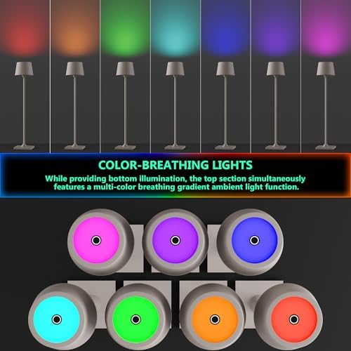 Timjorman Compact Cordless Table Lamp, Rechargeable LED Night Light, Dual Light Source (RGB Top & Warm Bottom), Touch Control & Timer, Metal Lamp for Bedroom & Kids Room (Greige 1PACK) - Image 5