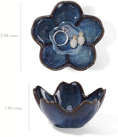 Flower Ring Dish Holder,Jewelry Dish Tray,Small Trinket Tray,Jewelry Plate Bowl,Key Bowl,Decorative Plate,Mothers Day Birthday Gifts for Women Mom Friends,Ceramic Kiln effect Blue - Image 5