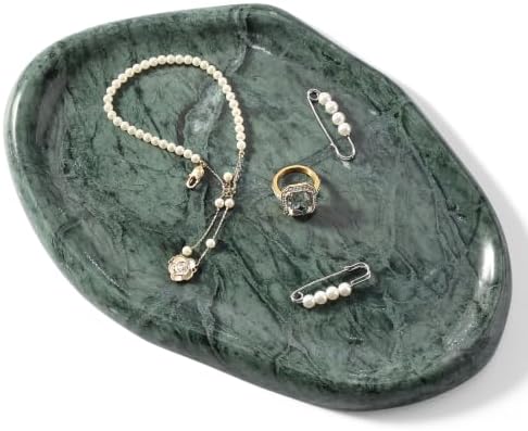 BCS Marble Jewelry Tray Trinket Dish, Decorative Cloud Vanity Key Tray for Women, Perfume Ring Holder Dish for Ring Earring, Cute Jewelry Plate Bowl Aesthetic Room Decor（Indian Green） by BCS