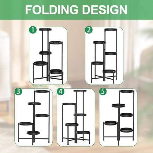 Plant Stand Indoor Outdoor 5 Tier Black Metal Plant Holder 9 in Wide Tray - Image 3