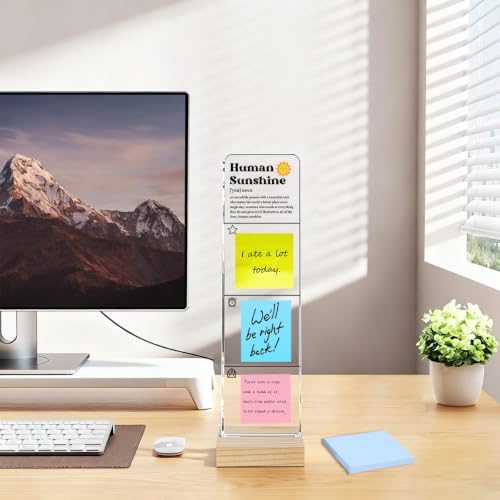 Monitor Memo Board with Removable Wooden Base Acrylic Portable Sticky Note Holder, Human Sunshine Acrylic Message Board Sign Office Desk Desk Set Sticky Notes 100 Sheets - Image 5
