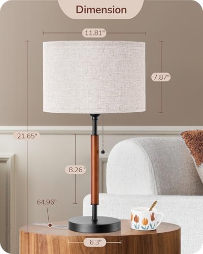 EDISHINE Mid Century Table Lamp Set of 2, Pull Chain Switch, Metal Base - Image 6