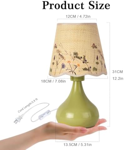 Ziqqeelam Green mall Bedside Cute Table Lamp for Bedroom, Table Lamps for Nightstand, Scalloped Rattan Shade Table Lamps for Small Spaces for Bedroom, Home Office, Living Room - Image 3