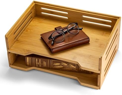 Achieva Bamboo Stackable Side Load Letter Tray, 2pk (71004) by Achieva