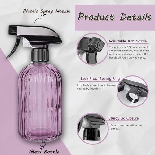 Glass Plant Mister Spray Bottle 15oz Purple Adjustable Nozzle for Gardening - Image 3