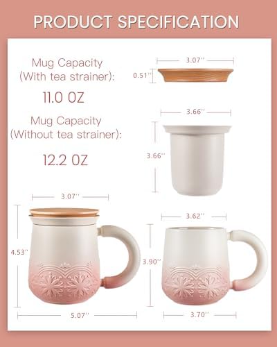 ZENS Tea Mug with Infuser and Lid for Loose Tea Diffusers, 12oz Pink - Image 5