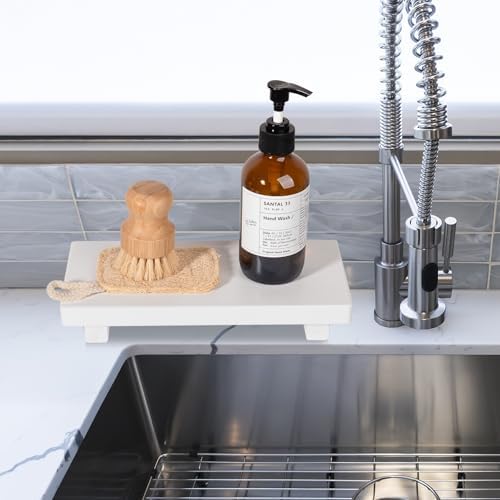 Wood Bathroom Tray Farmhouse Decor Kitchen Soap Holder, 10"x4.5" White - Image 2