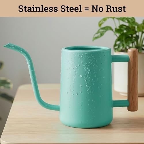 Metal Small Indoor Watering Can with Long Spout & Real Wood Handle, 35oz - Image 3