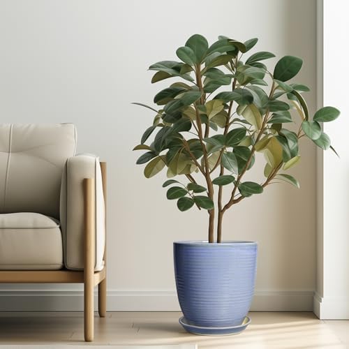 10 Inch Plant Pot - Round Ceramic Planter with Drainage Hole and Plant Saucer Indoor Outdoor for Decoration, Modern Home Garden Office Decor, House Warming Gifts, Blue-Purple - Image 2