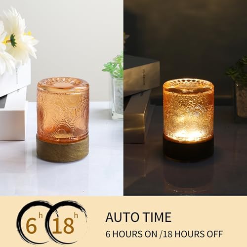 Mini Soft Warm Light Lamp Battery Operated Portable Night Light with Timer, Small Glass Vintage Dim Sleep Nightlights, Battery Powered Wireless Night Lights for Adults, Copper - Image 3