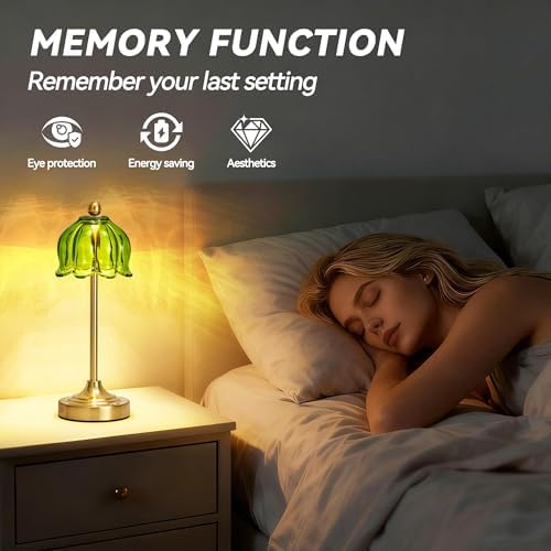 Small Tulip Cordless Table Lamp, LED Touch Accent Lamp with Amber Glass Shade, Dimmable Vintage Table Lamps for Bedroom, Kitchen, Nightstand, Restaurant - Image 6