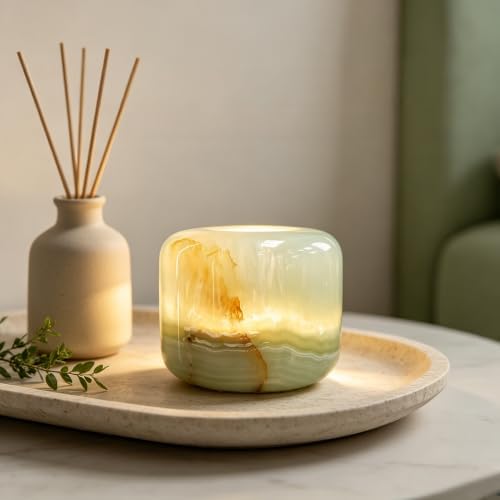 Natural Marble Lamp Cordless Touch Control Night Light 3-Way Dimmable Pat Light LED Ambient Glow Lamp Type-C Rechargeable Portable Stone Bedside Desk Lamp Zen Home Decor (Emerald Green) by Boeavance