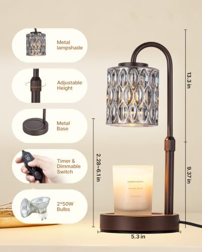 CASTLELIFE Dimmable Candle Warmer Lamp with Timer, Height Adjustable Candle Warmer for Jar Candles, Electric Wax Melt Warmer for Home Decor House Warming Gifts, Birthday Gifts for Women,Coffee- Glass - Image 2