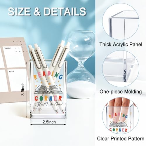 Reading Corner Acrylic Cosmetic Holder, Funny Desk Organizer for Book Lover Bookish Bookworms Readers, Library Classroom Café Desk Decoration, Pen Holder Gifts For Women Men Friends - Image 2